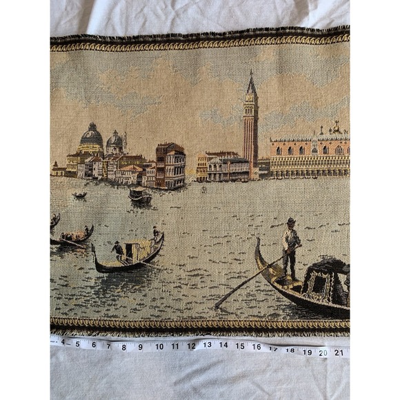 Vintage Italian Wall Rug Art Gondola Venice Tapestry ITALY 46" x 19" - Picture 7 of 11